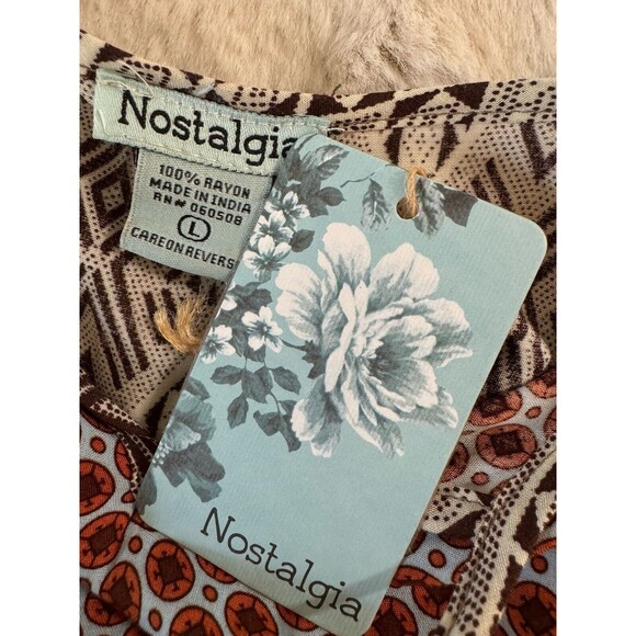 Nostalgia Brown Rust 100% rayon floral print tunic blouse L New Fall Boho - Picture 6 of 7